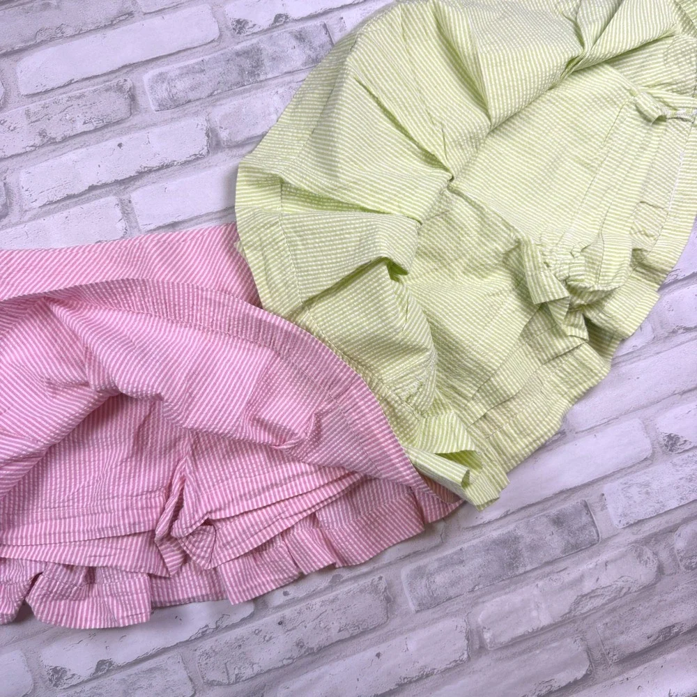 Ralph Lauren Seersucker Skirts Girls 10 Pink Green Striped Pleated Set EUC